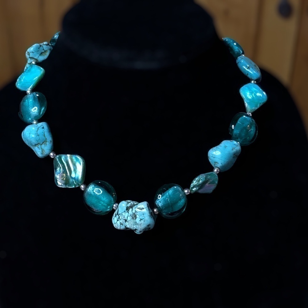Chunky Blue Turquoise And Shell Statement Necklace - image 8